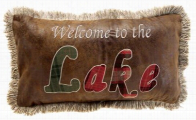 Welcome To The Lake Faux Leather Throw Pillow