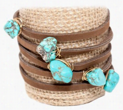 Amanda Blu Thinleather Wrap Bracelet Ith Turquoise Nuggets - 3 3'