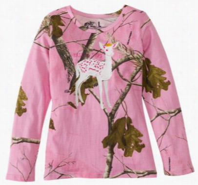 Deer Princess Pink Camo T--shirt For Girls - Realtree Ap Colors Pink - Xl