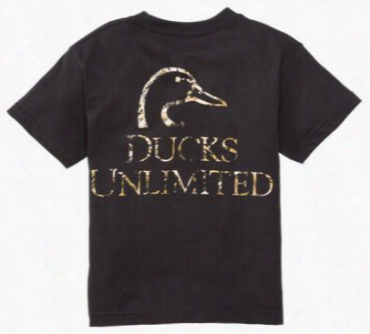 Ducks Unlimited Camo Duck Head Crewneck T-shirt For Kids -- Black - Xs