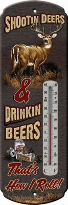 River's Edge Tin Thermometer - Shootin' Deers