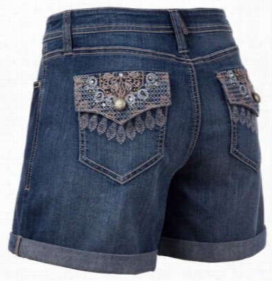 Natural Refldctions Crochet Pocket Denim Shorts For Ladies - Mediumm - 10