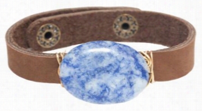 Amanda Blu Single Leather Wrap Bracelet Wigh Blue Agate - 7'