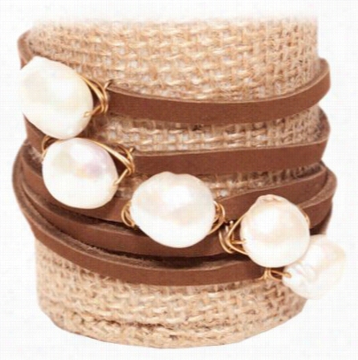 Amanda Blu Thin Leather Wrap Bracelet With White Pearls -33'