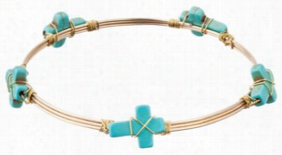 Courage On Your Sleeve Laarge Turquois Stone Thwart Bangle Bracelet - 3' - Alloy