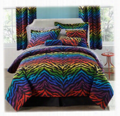 Zebra Rainbow Bedding Collection Comforter Set - Xl Twin