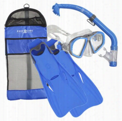 Aqua Lung Zipper Maskk, Snorkel, And Fin Set For Kids - Blue - S/m