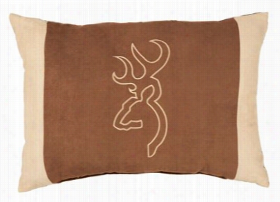 Brownnig Buckmark Embroidered Suede Accent Pillows - 14x20 - Brown