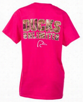 Ducks Unlimited Collegiate Camo T-shirt For Ladies - Hot Pink - M