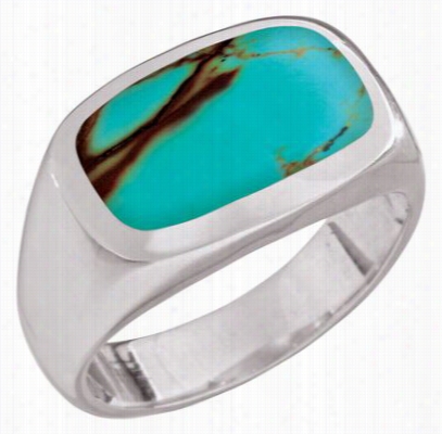 Kabana Jeewelry Sterling Silver Adam Rectangular Inlay Ring For Men - Turquoise - Size 