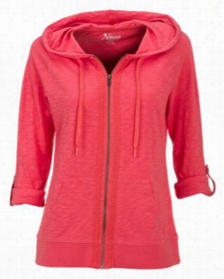 Natural Reflections Full-zip Crochet-trim Hoodie F0r Ladies - Spiced Coral - 2xl