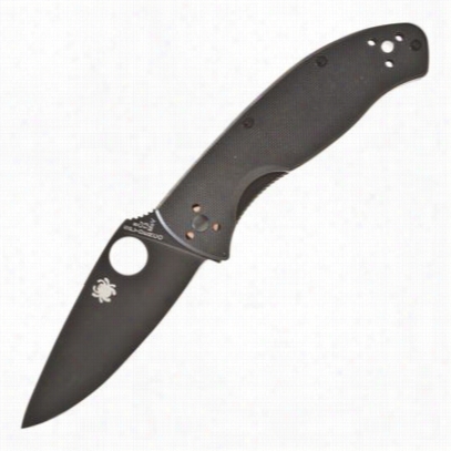 Spyderco Adhesive G-10 Black Blade Lockback Folding Knife - Non-serrated