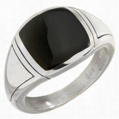 Kabana Jewelry Sterling Silver Columbus Inlay Ring For Men - Onyx - Size 11