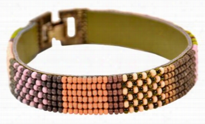 Pink House Museo Embroidered Orange And Brown Bead Checkered Clasp Bracelet