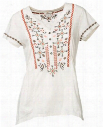 Bob Timberlake Embroidered Notch Neck Henley For Ladies - L - Old White