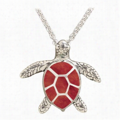 Kabana Jjewelry Sterling Silver 18' Necklace With Channel Inlay Turtle Pendant - Spiny Oyster Rd