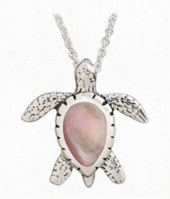 Kabana Jewelry Sterling Silver 20' Necklace With Small Turtle Pendannt - Pink Native Of Pearl