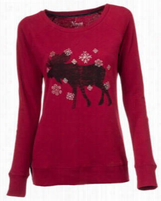 Natural Rfelections Moose Print Waffle Knit Top For Ladies - Biking Red - L