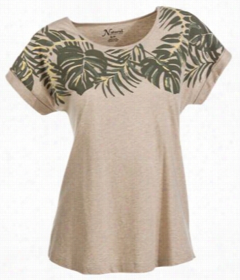 Natural Refletions Palm Print T-shirt For Ladies - Oatmeal Hather - L