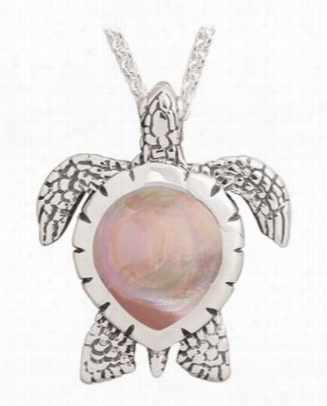 Kabana Jewelry Sterrling Silver 20' Necklace With Largd Turtle Pendant - Pink Generatrix Of Pearl