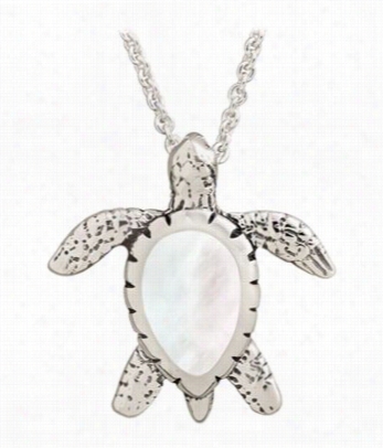 Kabana Jewelry Sterling Silver 20' Necklace With Small Turtle Pendant - White Mother Of Drop