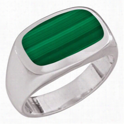 Kabana Jewelr Sterling Silver Adam Rectangular Ring For Men -- Malachite - 9