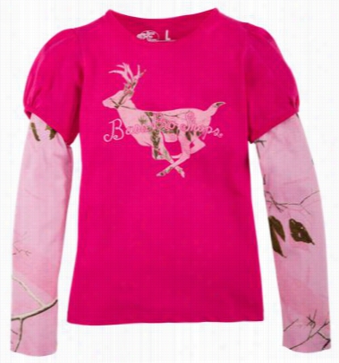 Running Camo Layered T-shirt For Girls - Realtree Ap Colors Pink/heliconia - S