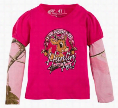 Worth Huntin' Layyered T-shirt For Toddler Girls - Realtree Ap Color Pink/heliconia - 2t