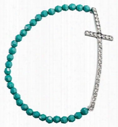 Alexa's Angels Side Cross Stretch Bracelet -  Turquoise