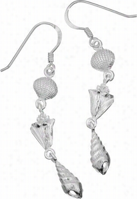 Sterling Silfer Three Charm Mini Dangle Earrings - Seashell