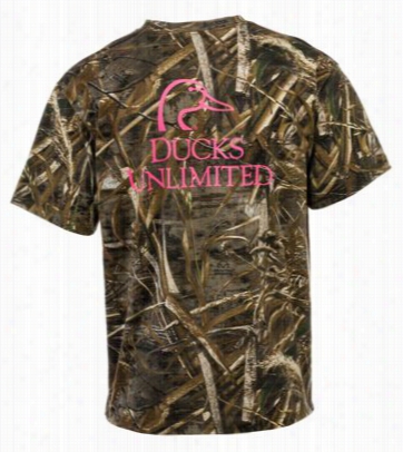 Ducks Unlimited Neon Duck Head Logo T-shirt For Men - Realtree Max-5/noen Pink -  S