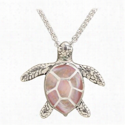 Kabana Jewelry Sterling Silver 18' Necklace Wiith Channel Inlay Turtle Pendant - Pink Mothwr Of Pearl