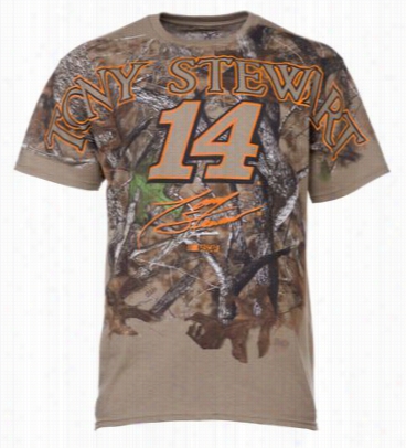 Tony Stewart Front Print T-shirt For Men - Truetimber Htc Green/orange - L