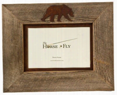 Bear 1-image Barnwood Picture Frame With Rusted Metal Mat - 5"  X 7" Landscape