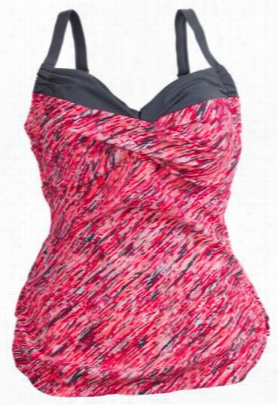 Free Country  Mix And Match Ccolleciton Ripples Twist Tankini For Ladies - Coral Coast/cloud Grey - L