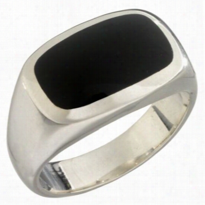 Kabana Jewelry Sterling Silver Adam Rectangle In1ay Ring For Men - Onyx - Size 10.5
