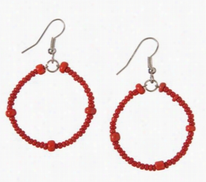 Shallow Sand Beaded Hoop Esrrings - Red