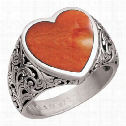 Kabana Jewelry Sterling Silver Filligree  Heart Ring - Spiny O Yster Orange - 8