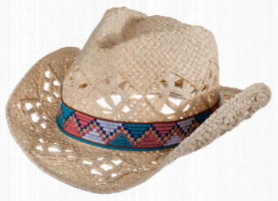 Quagga Embroidered Bandage Straw Cowboy H At For Ladies