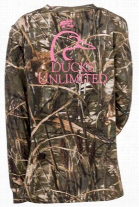 Ducks Unlimited Camo Logo T-shirt Forr Men - Long Sleeve - Reatee Max-4/pink - L