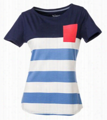 Natural Refletcions Striped Pocket T-shirt For Laies - Blue Oynder Stripe - L