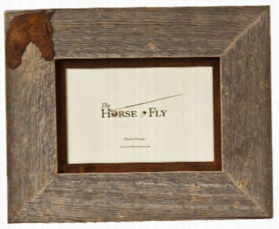Horse 1-image Barnwood Picture Frame Wit Rusted Metal Mat - 5" X 7" Landscape