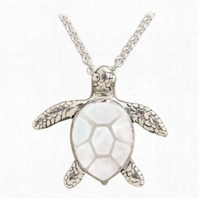 Kabana Jewlry Sterling Silver 18' Nec Klace With Inlay Turtle  Pendant - White Mother Of Pearrl