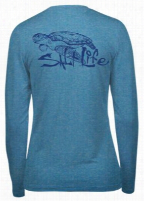 S Alt Life Turtle Sea Llx Uvapor Long  Sleeve T-shirt For Ladies - Malibu Blue - L