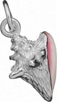 Sterling Silver Conch Shell Charm With Pink Namel Accent