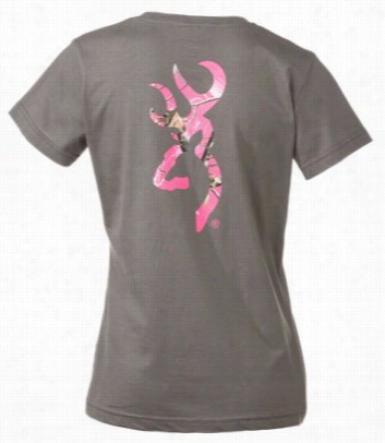 Browningrealtree Ap Flag Fuchssia Buckmark T-shirt For Ladies - Charcoal - M