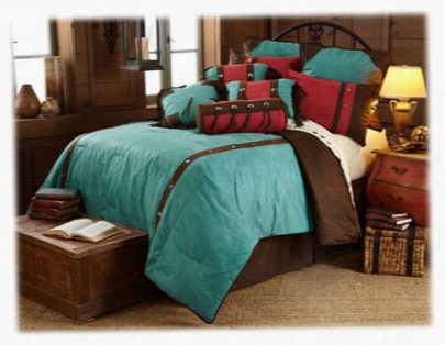 Cheyenne Turquoise Collection Comforter Set - Super Queen 7 Piece Bed Set