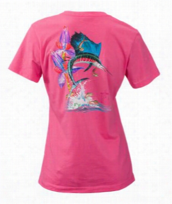 Guy Harvey Sailfish Launch T-shirt For Ladies - Hot Pink - L