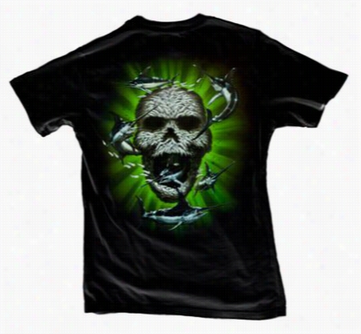 Hooked Nation Squid Bait Ball Skull T-shirt For Men - Short Sle Ev E - Black - L