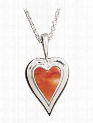 Kabana Jewwelry Sterling Silver 18' Necklace Ith Tara Heart Pendant - Spiny Oyster Orange